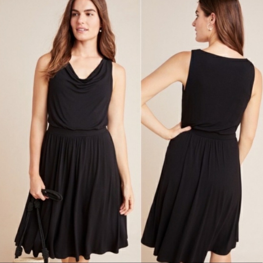 Maeve by Anthropologie Black Cowl Neck Midi Dress Small Pre-Owned - Picture 1 of 10